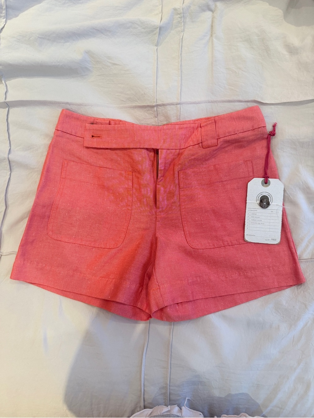 High-Waist Coral Linen-Blend Shorts with Patch Pockets